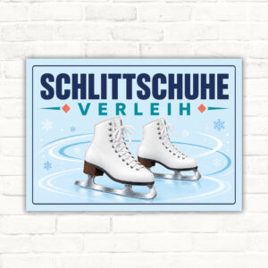 Schlittschuhe Verleih Schild mit gut lesbarem Motiv und klarer Beschriftung als bedrucktes Schild aus Aluminium-Verbundplatte.