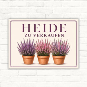 Heide zu verkaufen Schild mit gut lesbarem Motiv und klarer Beschriftung als bedrucktes Schild aus Aluminium-Verbundplatte.