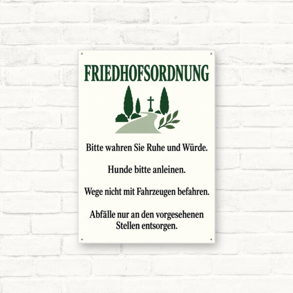 Friedhofsordnung Schild – Hochformat als Standard-Mockup mit gut lesbarem Friedhofsmotiv.