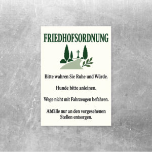 Friedhofsordnung Aufkleber – Hochformat als Standard-Mockup mit gut lesbarem Friedhofsmotiv.