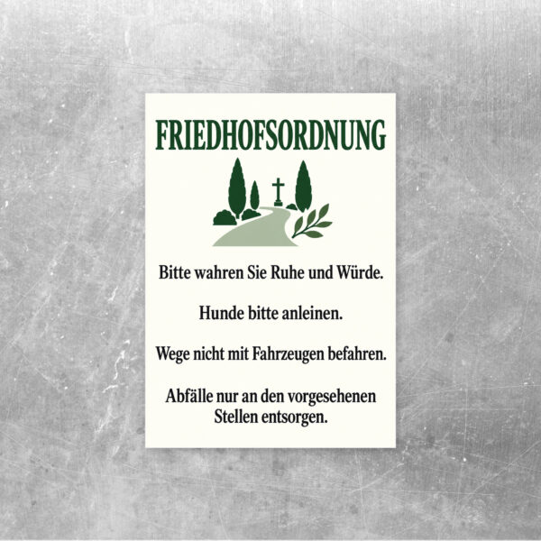 Friedhofsordnung Aufkleber – Hochformat als Standard-Mockup mit gut lesbarem Friedhofsmotiv.