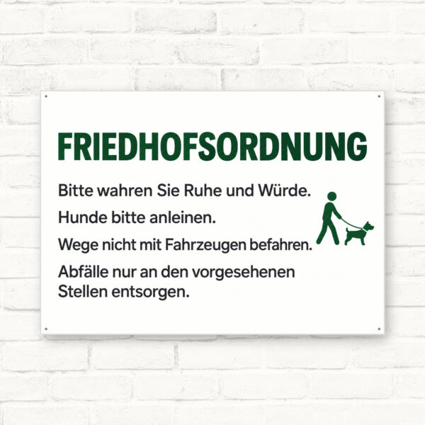 Friedhofsordnung Schild – Querformat als Standard-Mockup mit gut lesbarem Friedhofsmotiv.
