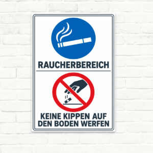 Raucherbereich-Schild – Keine Kippen auf den Boden werfen
