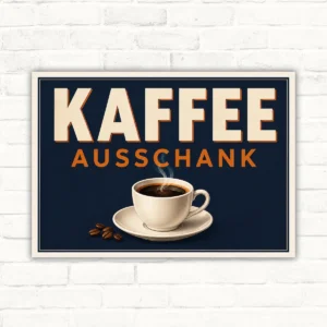 Kaffee Aushang Schild mit Tasse, Kaffeebohnen und dem Text „KAFFEE AUSSCHANK“ als dekoratives Verkaufsschild.