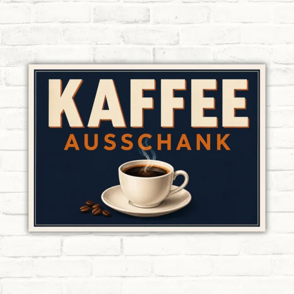 Kaffee Aushang Schild mit Tasse, Kaffeebohnen und dem Text „KAFFEE AUSSCHANK“ als dekoratives Verkaufsschild.