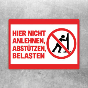 Aufkleber Hier nicht anlehnen, abstützen oder belasten als Standardmockup im Querformat mit gut lesbarem Motiv.