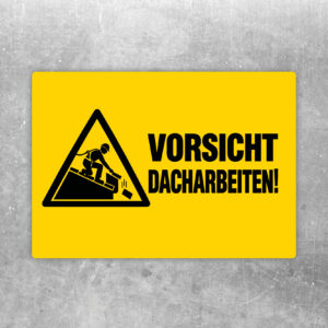 Vorsicht Dacharbeiten Aufkleber als Standardmockup im Querformat mit gut lesbarem Motiv.