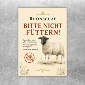 Bitte nicht füttern Aufkleber mit Rhönschaf-Motiv und gut lesbarem Hinweis für Weide, Stall und Hofbereich.