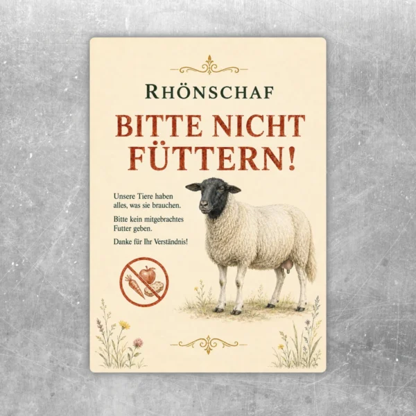 Bitte nicht füttern Aufkleber mit Rhönschaf-Motiv und gut lesbarem Hinweis für Weide, Stall und Hofbereich.