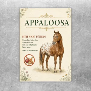Aufkleber mit Appaloosa-Pferd und Text Bitte nicht füttern für Stall und Hof.