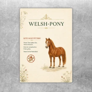 Beiger Aufkleber mit Welsh-Pony und dem Hinweis Bitte nicht füttern für Stall und Hof.