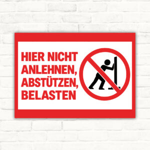 Verbotsschild Hier nicht anlehnen, abstützen oder belasten als Standardmockup im Querformat mit gut lesbarem Motiv.