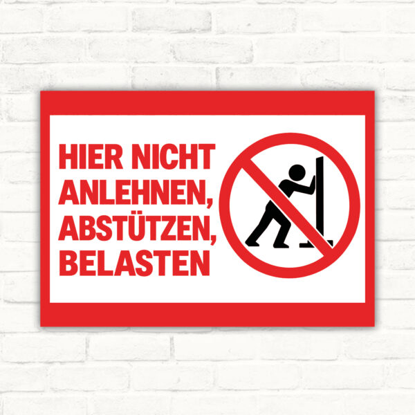 Verbotsschild Hier nicht anlehnen, abstützen oder belasten als Standardmockup im Querformat mit gut lesbarem Motiv.