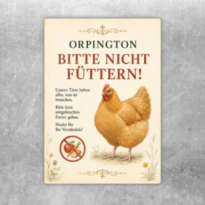Orpington-Huhn Aufkleber mit dem Hinweis Bitte nicht füttern für Stall, Hofeingang oder Futterbereich.