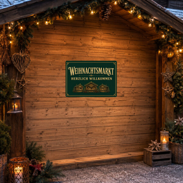 KI-generiertes Anwendungsbeispiel: Weihnachtsmarkt Aufkleber am passenden Einsatzort.