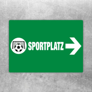 Sportplatz Wegweiser rechts Aufkleber als Standardmockup im Querformat mit gut lesbarem Motiv.