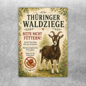 Thüringer Waldziege bitte nicht füttern Aufkleber mit Ziegenmotiv, Pflanzenrahmen und gut lesbarer Hinweisaussage