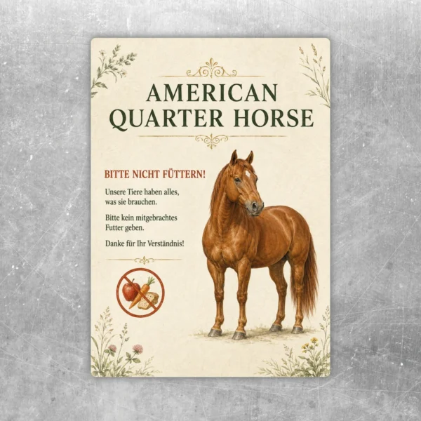 Aufkleber mit American Quarter Horse und Hinweis Bitte nicht füttern in Naturfarben für Stall und Hof