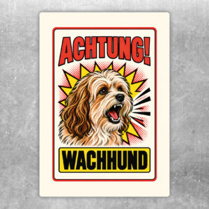 Havaneser Aufkleber Achtung Wachhund – Originalansicht im Retro-Comicstil