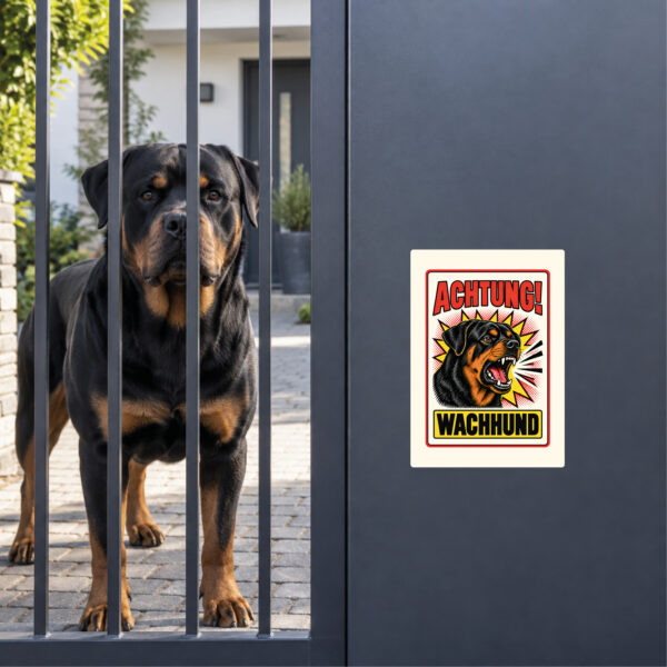 Rottweiler Aufkleber Achtung Wachhund – Anwendungsbeispiel am Grundstückseingang