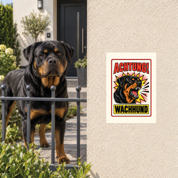 Rottweiler Schild Achtung Wachhund – Anwendungsbeispiel am Grundstückseingang