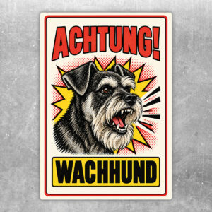 Zwergschnauzer Aufkleber Achtung Wachhund – Originalansicht im Retro-Comicstil