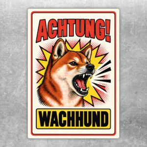 Shiba Inu Aufkleber Achtung Wachhund – Originalansicht im Retro-Comicstil
