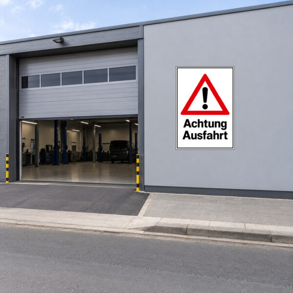 Achtung Ausfahrt Warnaufkleber mit Warndreieck – Bild 2