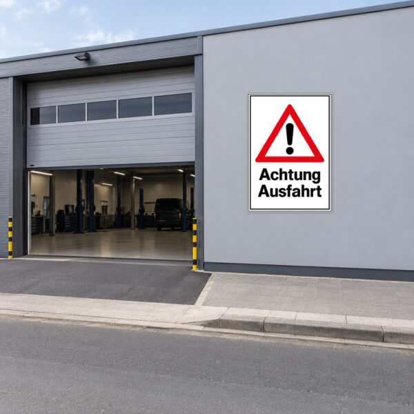 Achtung Ausfahrt Warnschild mit Warndreieck – Bild 2