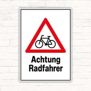 Warnschild Achtung Radfahrer – Hinweisschild mit Fahrradsymbol