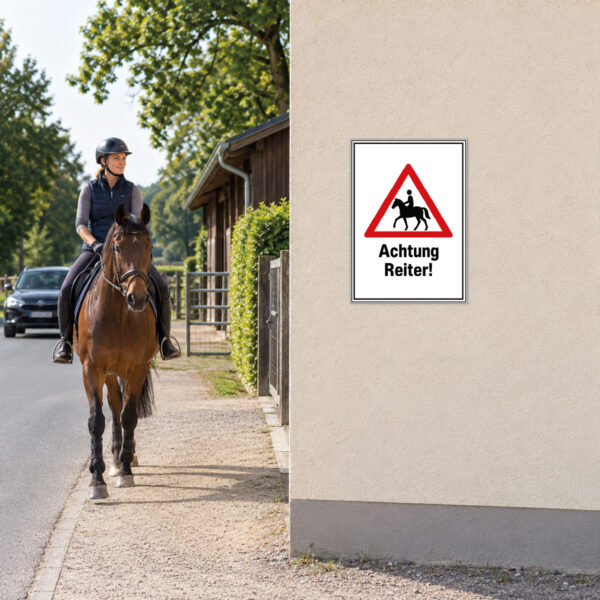 Warnschild Achtung Reiter – Reiter im Straßenbereich – Bild 2