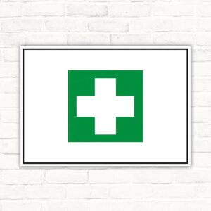 Erste Hilfe Schild mit weißem Kreuz – Querformat