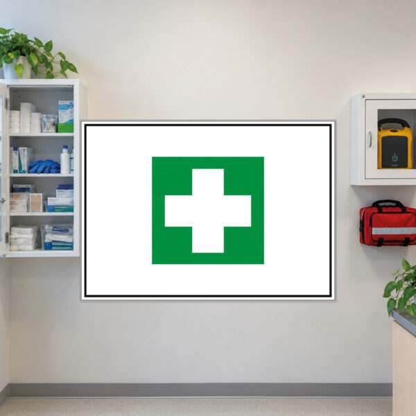 Erste Hilfe Schild mit weißem Kreuz – Querformat – Bild 2