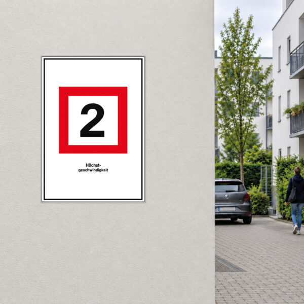Höchstgeschwindigkeit 2 km/h Schild mit Text – Hochformat – Bild 2