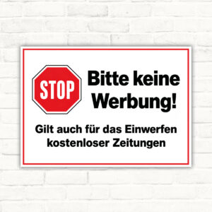 Bitte keine Werbung Schild mit Stop-Symbol – Querformat