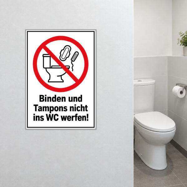 Binden und Tampons nicht ins WC Schild – Hochformat – Bild 2
