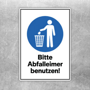Bitte Abfalleimer benutzen Aufkleber – blaues Gebotszeichen