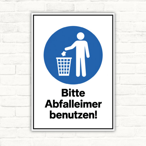Bitte Abfalleimer benutzen Schild – blaues Gebotszeichen
