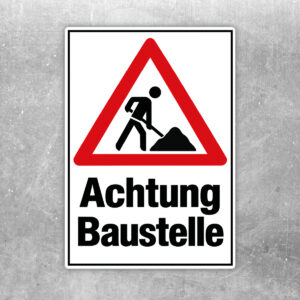 Achtung Baustelle Aufkleber – Bauarbeiter im Warndreieck