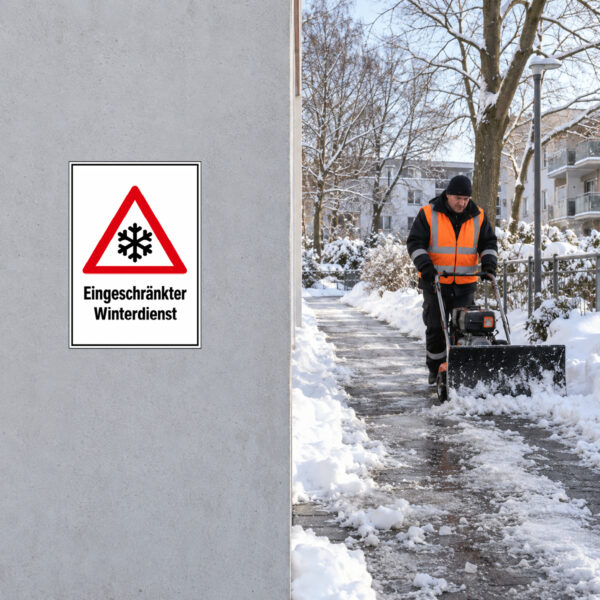 Eingeschränkter Winterdienst Aufkleber mit Schneeflocke – Hochformat – Bild 2