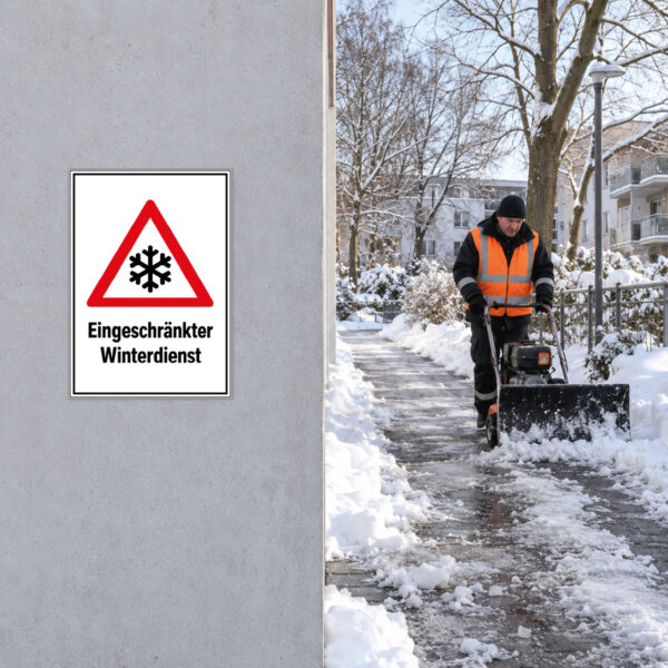 Eingeschränkter Winterdienst Schild mit Schneeflocke – Hochformat – Bild 2