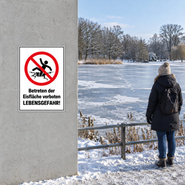 Betreten der Eisfläche verboten Schild – Lebensgefahr mit Verbotssymbol – Bild 2