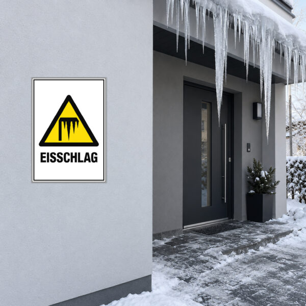 Eisschlag Warnschild mit Eiszapfen-Symbol – Hochformat – Bild 2