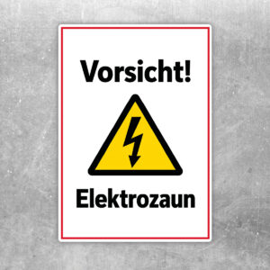 Vorsicht Elektrozaun Warnaufkleber mit Blitzsymbol – Hochformat