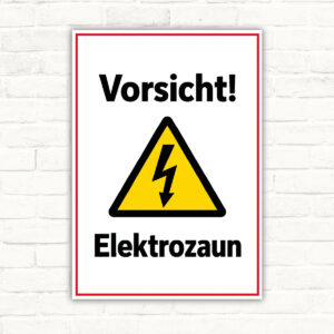 Vorsicht Elektrozaun Warnschild mit Blitzsymbol – Hochformat