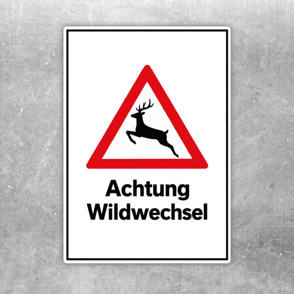 Achtung Wildwechsel Warnaufkleber mit Hirsch-Symbol – Hochformat