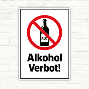 Alkohol verboten Schild mit Flaschensymbol – Hochformat