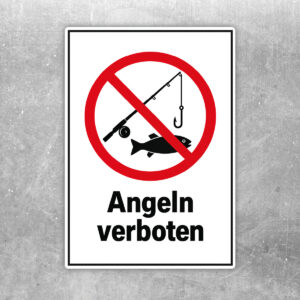 Angeln verboten Aufkleber mit Angel- und Fischsymbol – Hochformat