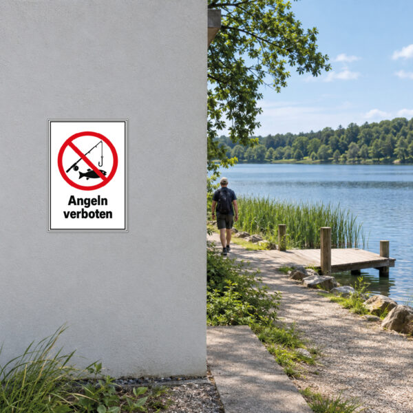 Angeln verboten Schild mit Angel- und Fischsymbol – Hochformat – Bild 2