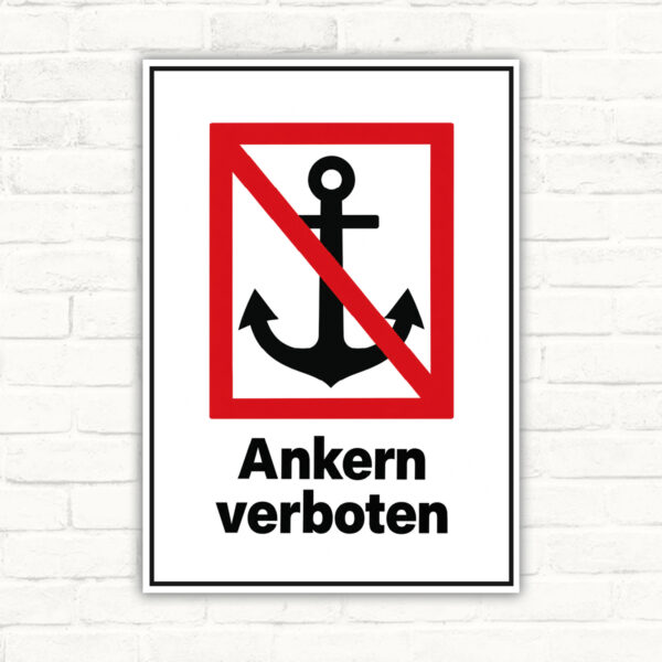 Ankern verboten Schild mit Ankersymbol – Hochformat